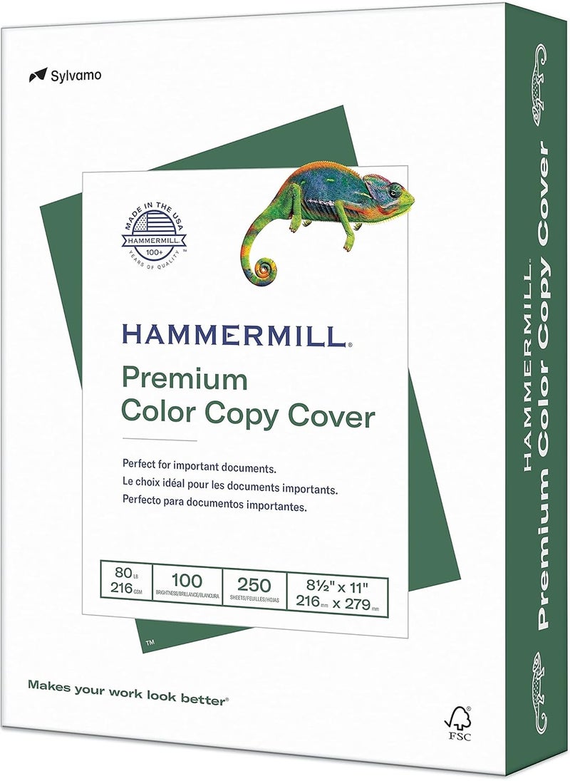 Hammermill ورق كاردستوك، نسخ ملون ممتاز، 80 رطل، 8.5 × 11 - عبوة واحدة (250 ورقة) - 100 سطوع، مصنوع في الولايات المتحدة الأمريكية - Image 1